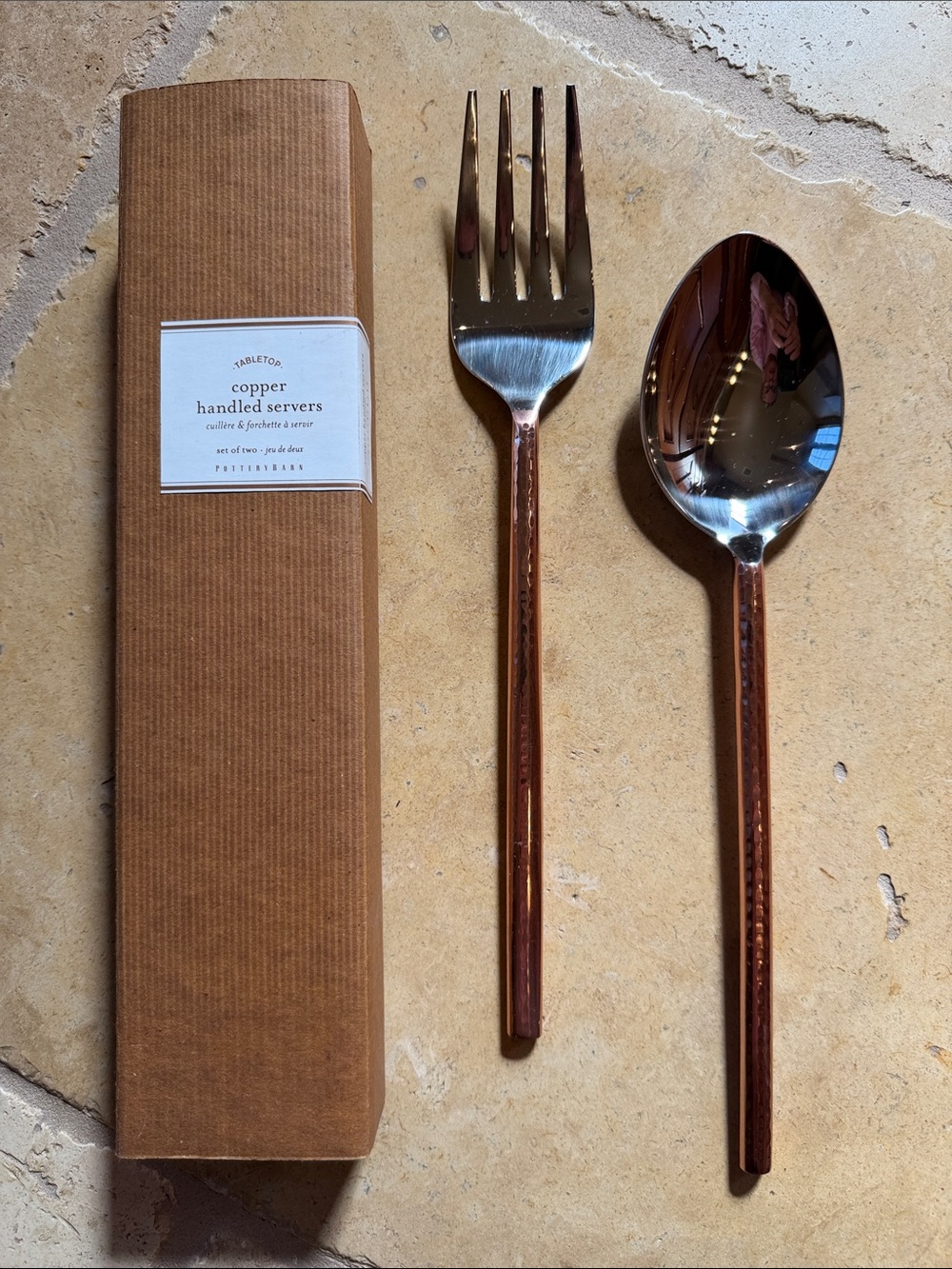 Pottery Barn Copper-Handled Serving Fork & Spoon